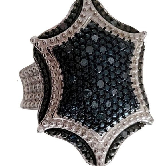 Blue Diamond Ring Set in 925 Silver signed SJD - Picture 2 of 12